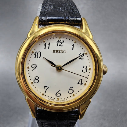 Seiko Watch Women 25mm Cream Dial Gold Tone Round 7N016880 New Battery1