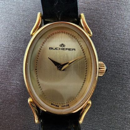 Bucherer Watch Women 17mm Champagne Dial Gold Plated Manual Wind Runs VTG2
