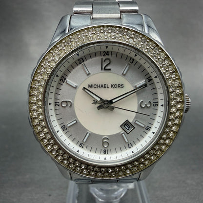 Michael Kors Madison Watch Women 33mm MOP Dial Silver Tone Date MK-5401 New Batt0