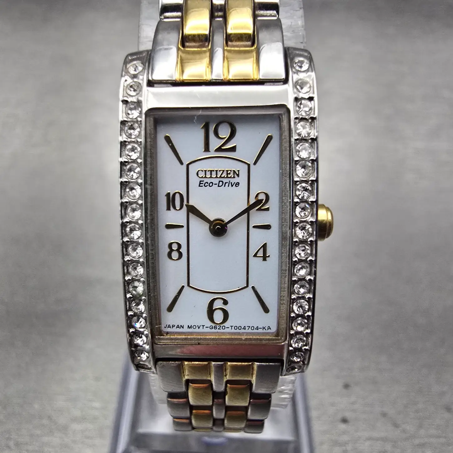 Citizen Eco-Drive Tank Watch Women 14mm White Dial Gemmed Rectangle G620 Works0