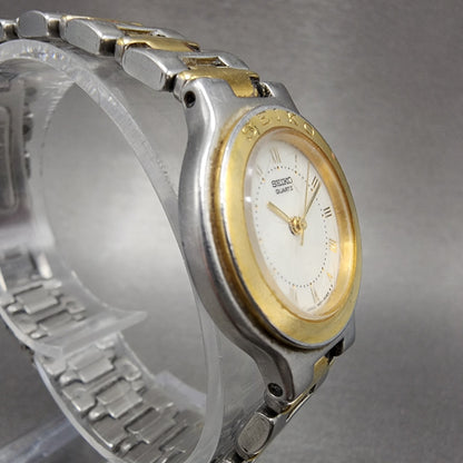 Seiko Watch Women 25mm White Dial Two Tone Round 1N01-0B90 New Battery VTG