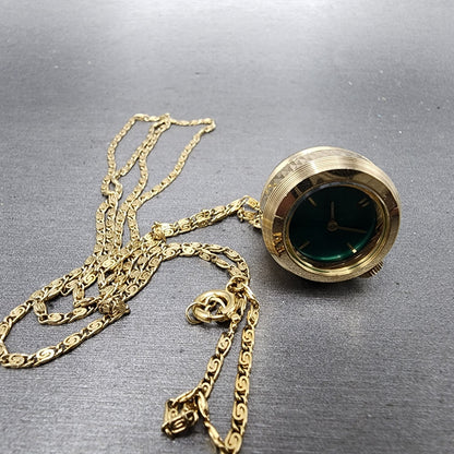 Seiko Necklace Watch Women 22mm Green Dial Gold Tone Manual Wind Runs VTG7