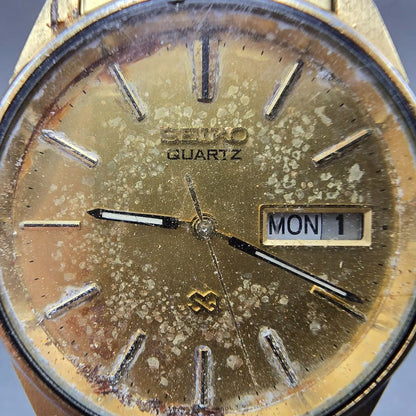 Seiko SQ Watch Men 34mm Gold Dial Gold Tone Daydate Round 8123-8000 PARTS VTG2