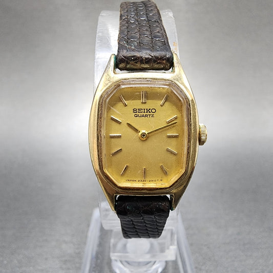 Seiko Tank Watch Women 17mm Champagne Dial Gold Tone 23206559 New Battery0