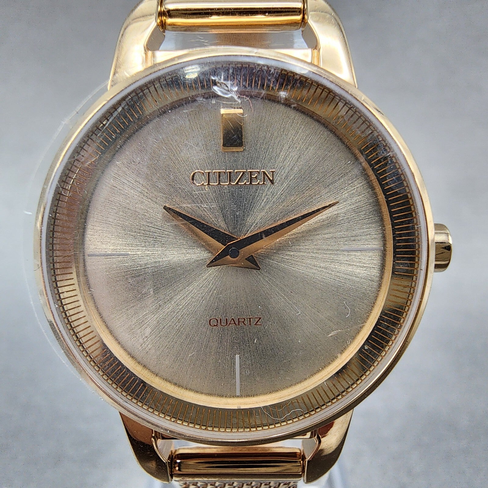 Citizen Watch Women 26mm Champagne Dial Rose Gold Tone Round Mesh Ban EZ700351X1
