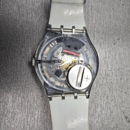 Swatch SWISS GIRL Watch Unisex White Dial Clear Case Round SKZ123 New Battery10