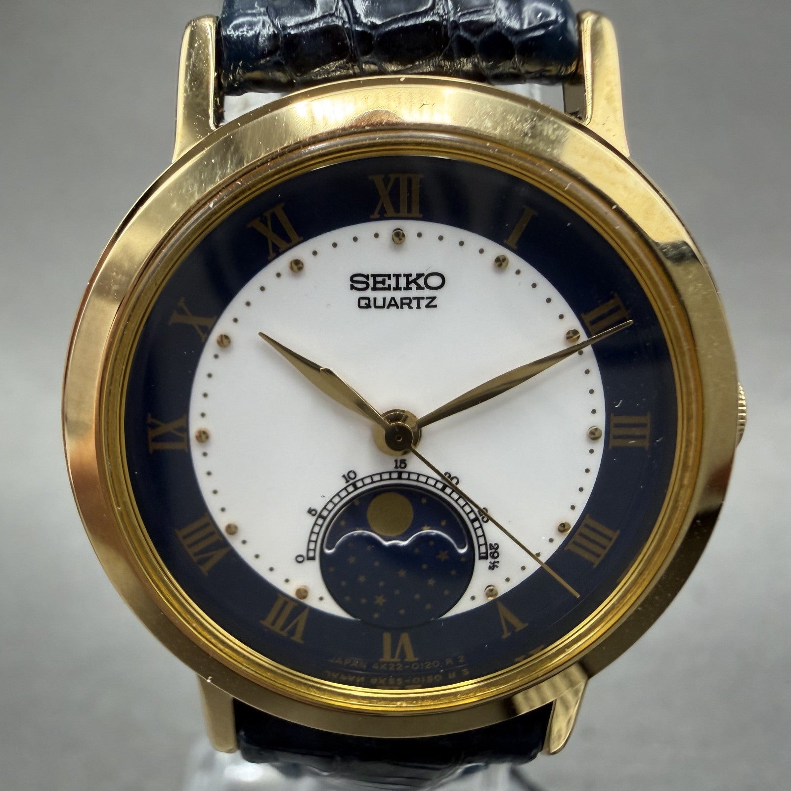 Seiko Moonphase Watch Women 26mm White Dial Gold Tone Round 4K220089 NOS NewBat2