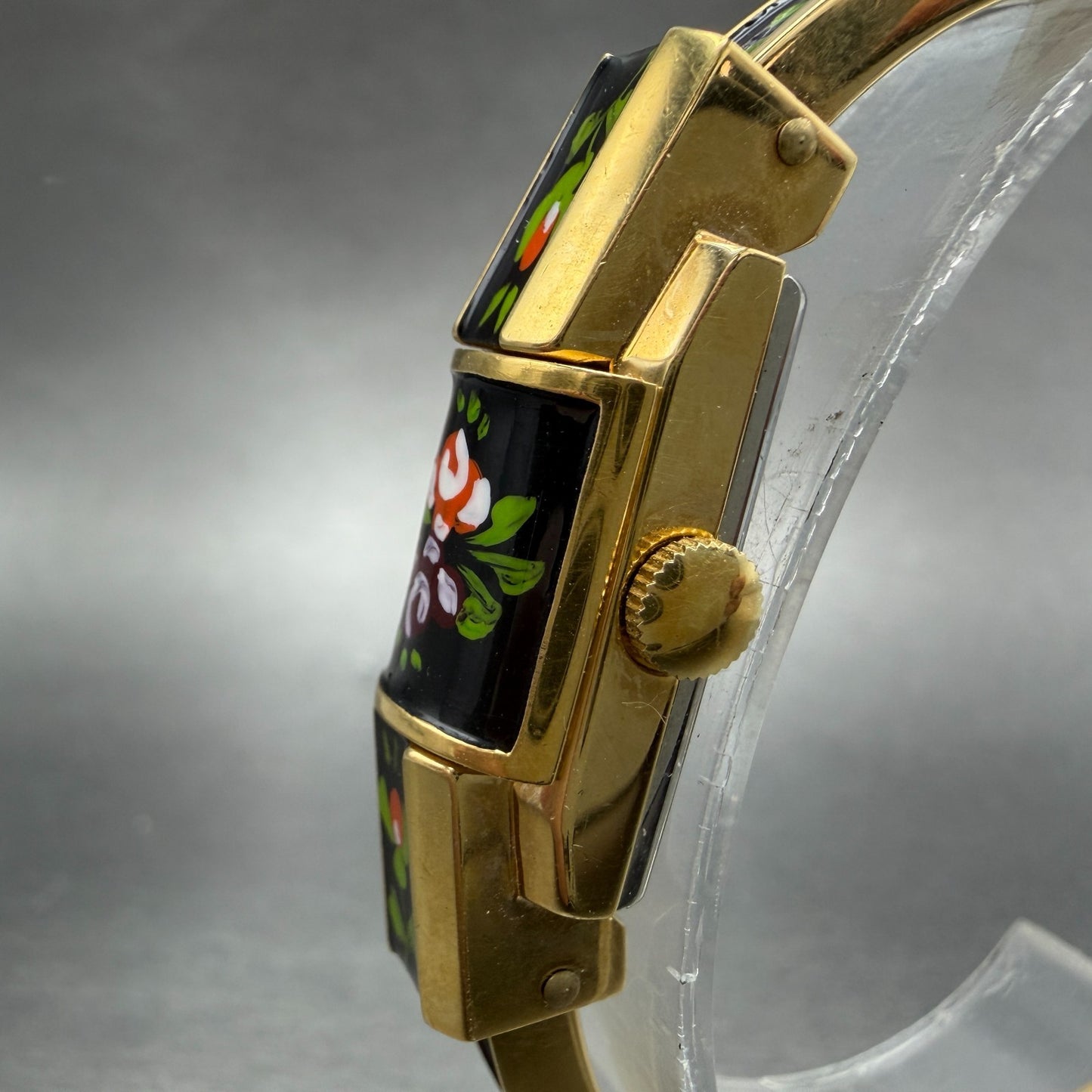 Ritma Hideaway Watch Women Silver Dial Gold Tone Floral Rectangle Manual Wind2