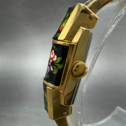 Ritma Hideaway Watch Women Silver Dial Gold Tone Floral Rectangle Manual Wind2