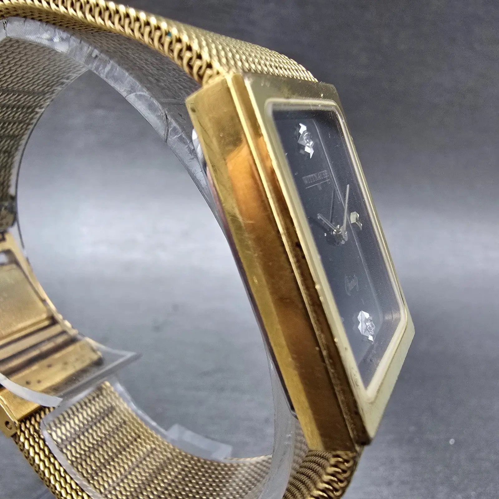 Wittnauer Watch Men 23mm Black Dial Gold Tone Rectangle SO2360 9782 New Battery3