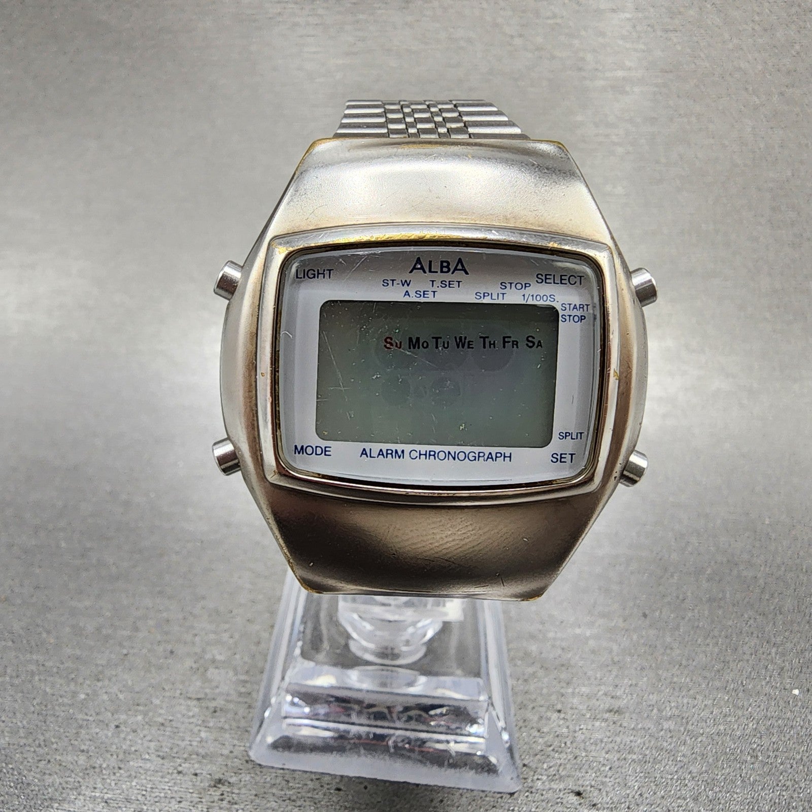 Seiko ALBA Digital Watch Men 39mm Silver Tone Alarm Chrono Y7354A10 PARTS0