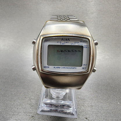 Seiko ALBA Digital Watch Men 39mm Silver Tone Alarm Chrono Y7354A10 PARTS0