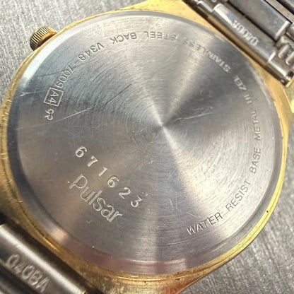 Seiko Pulsar Watch Men 34mm Champagne Dial Gold Tone Daydate V348-7009 New Battl10