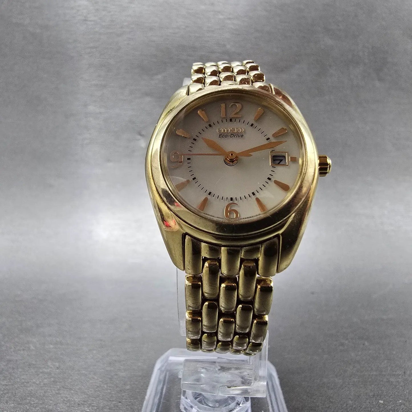 Citizen Eco-Drive Paladion Watch Women 28mm Cream Dial Gold Tone Date Runs5