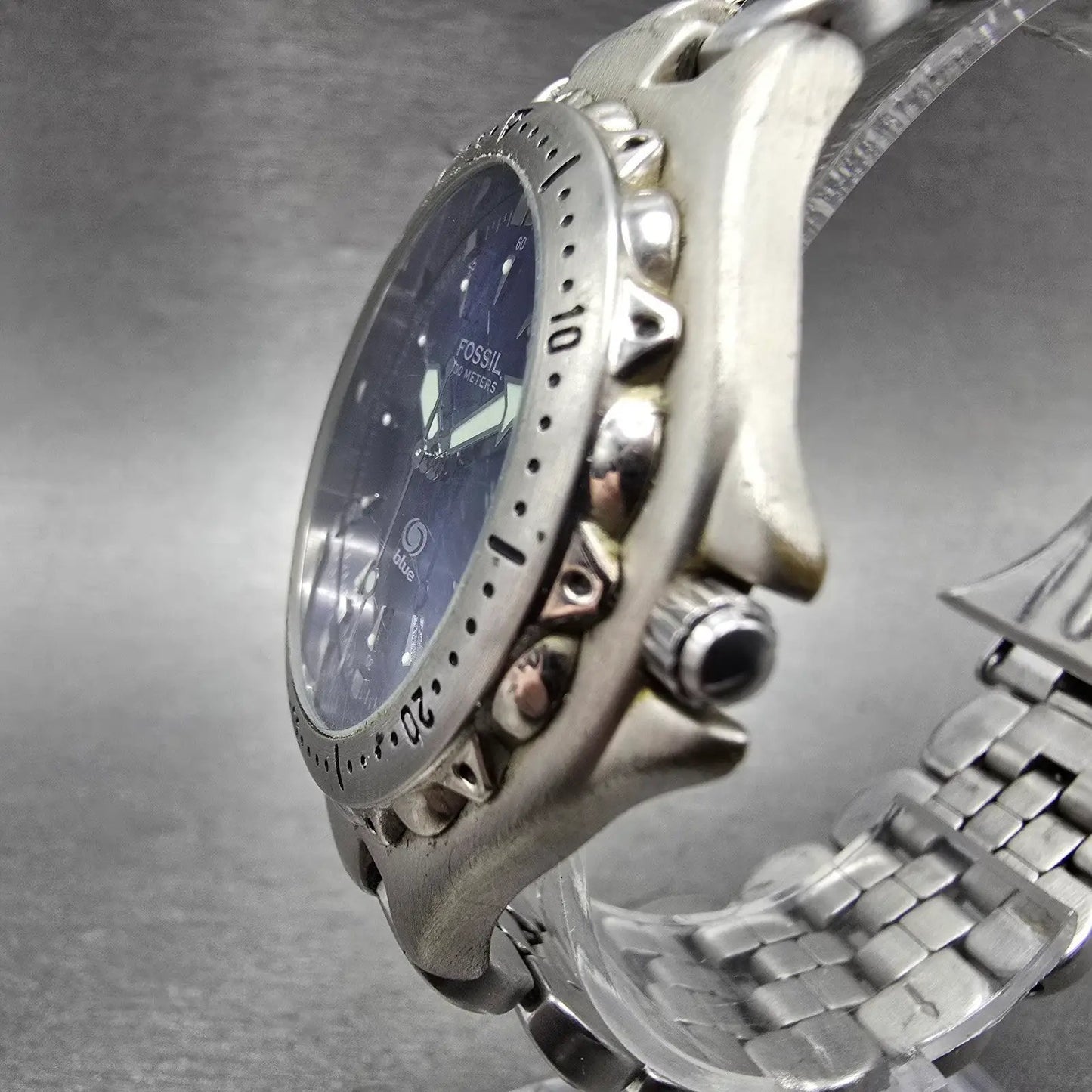 Fossil Blue Dive Watch Men 40mm Blue Dial Silver Tone Round AM-3067 New Battery2