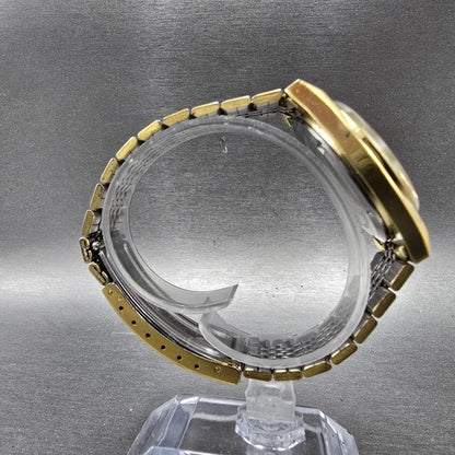 Seiko SQ Watch Men 34mm Gold Dial Gold Tone Daydate Round 7123-8439 PARTS VTG9