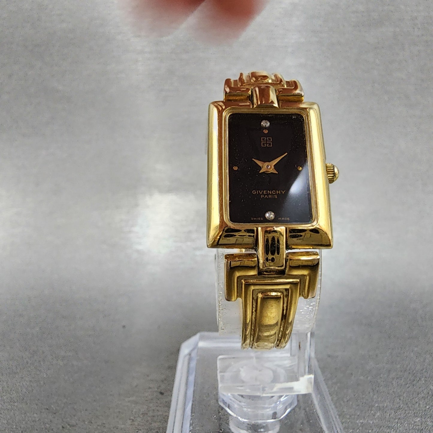 Givenchy Tank Watch Women 17mm Black Dial Gold Tone Rectangle New Battery5