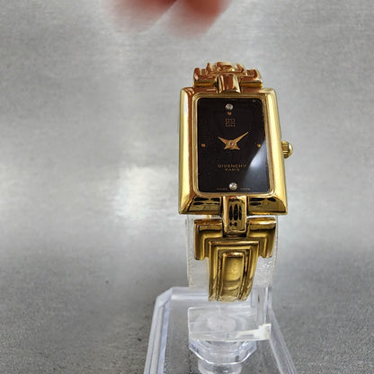 Givenchy Tank Watch Women 17mm Black Dial Gold Tone Rectangle New Battery5