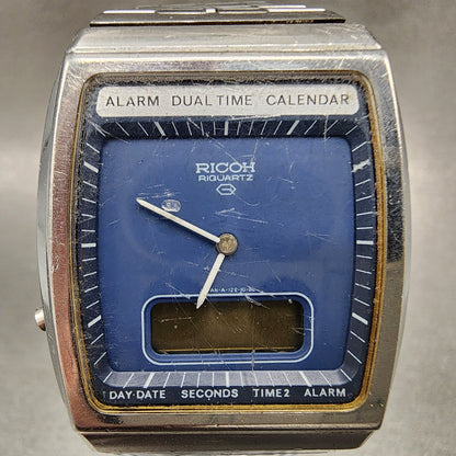 Ricoh Analog Digital Watch Men 33mm Blue Dial Steel Rectangle  PARTS