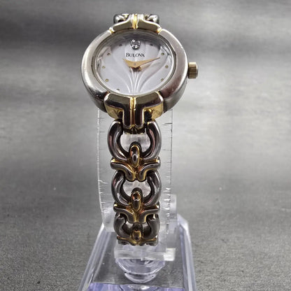 Bulova Watch Women 20mm Silver Dial Two Tone Diamond Round 98P15 New Battery P5