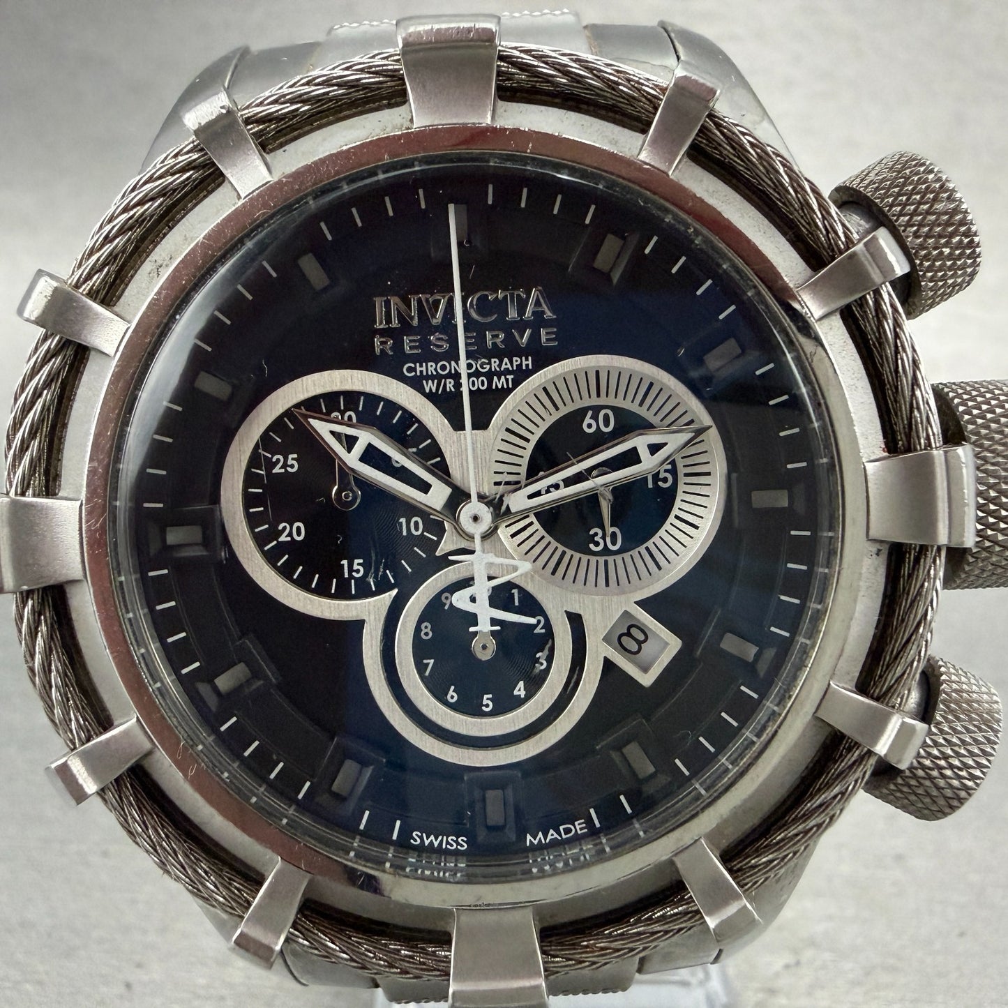 Invicta Reserve Chronograph Watch Men 50mm Black Dial Steel Date 112803 New Batt1