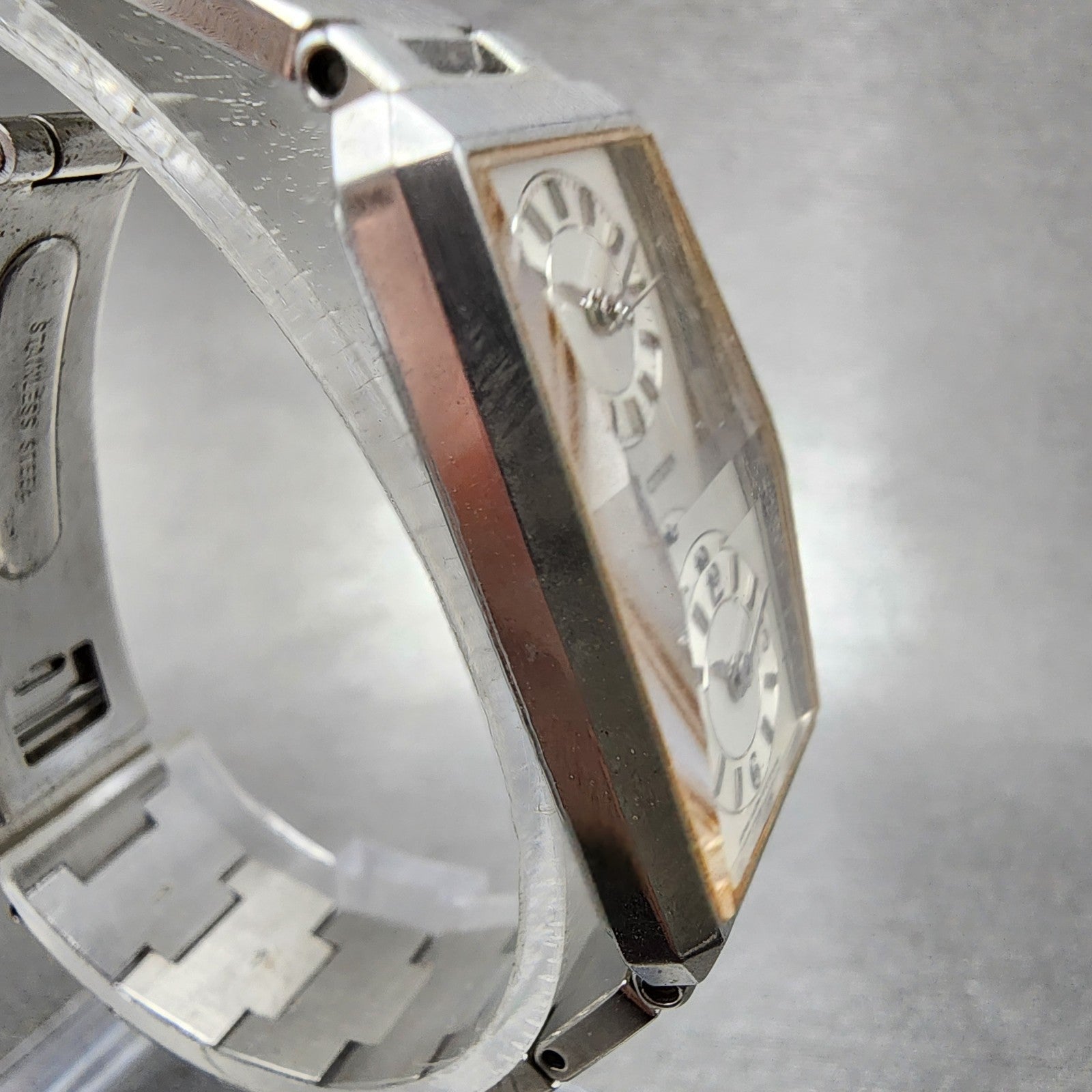 Citizen XC Tank Dual Time Watch Women 18mm Silver Dial Silver Tone New Battery3