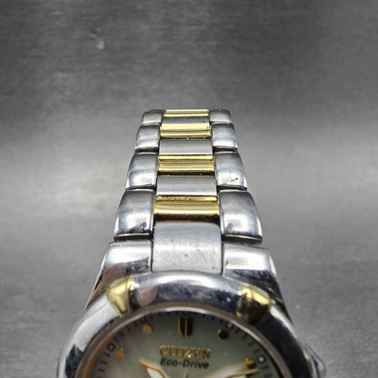 Citizen Eco-Drive Watch Women 26mm MOP Dial Two Tone Date E011-S064881 Runs4