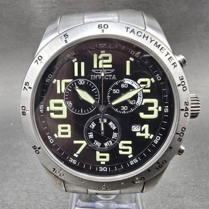 Invicta Chronograph Watch Men 44mm Black Dial Steel Daydate Round New Battery0