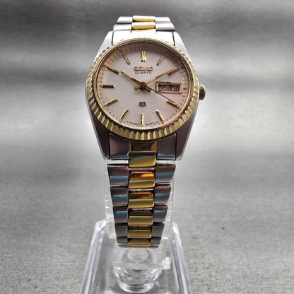 Seiko SQ Watch Women 24mm Silver Dial Two Tone Daydate Round 3E23-0A69 New Batt5