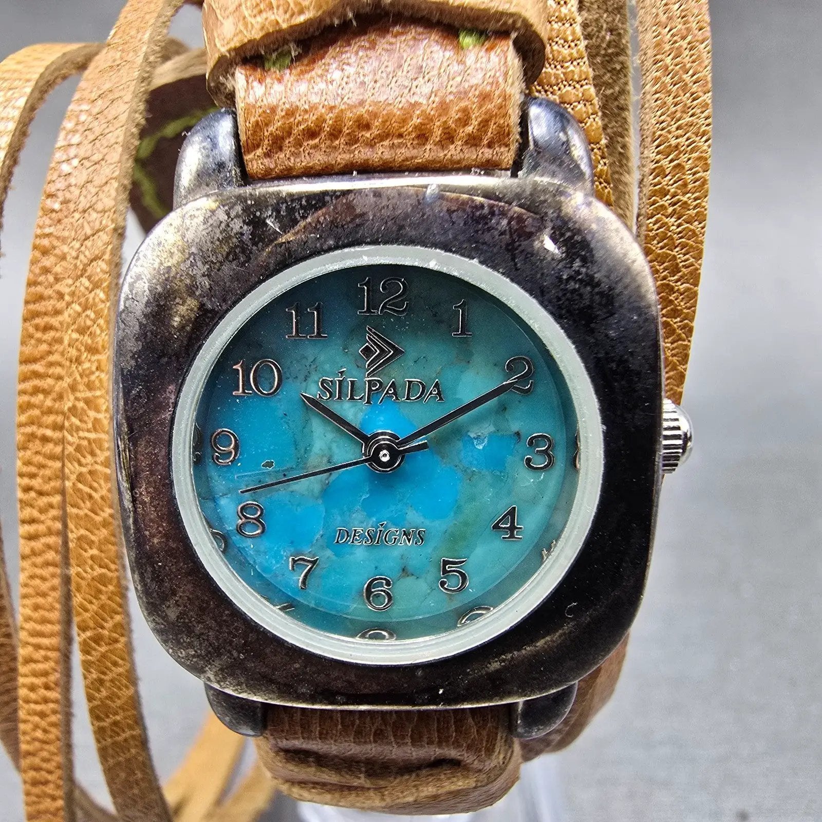Silpada Watch Women 24mm Blue Dial Silver Tone Square Leather Band New Battery2