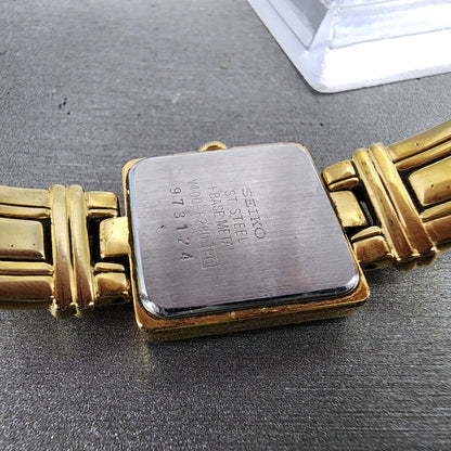 Seiko Watch Women 20mm Champagne dial Gold Tone Square V4006280 New Battery9