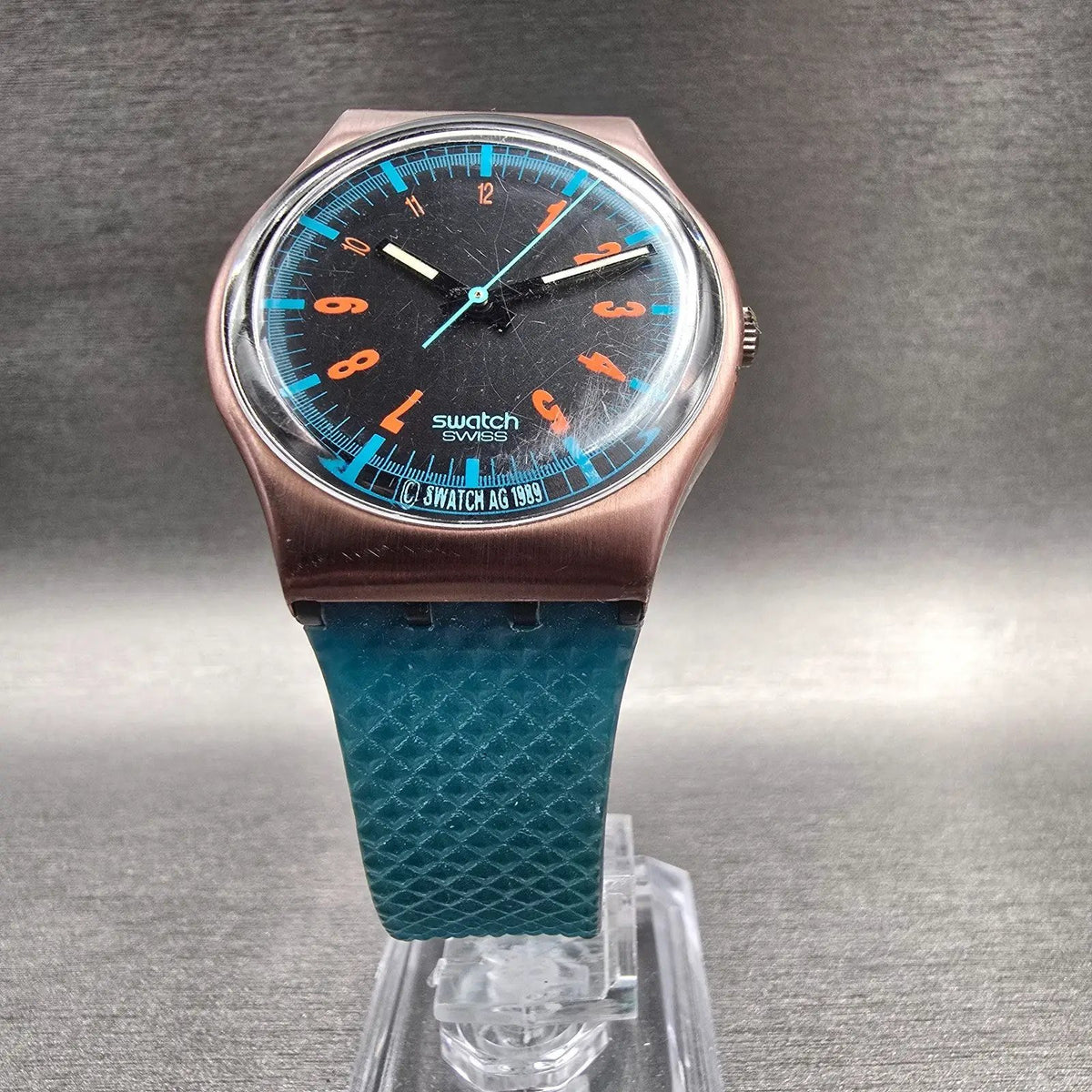 Swatch Icebreaker Watch Men 34mm Black Dial Bronze Case Round GX113 New Battery5