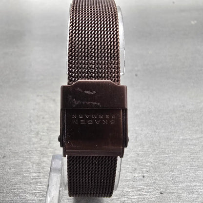 Skagen Denmark Watch Women 12mm White Dial Brown Tone Rectangle 382SSBRD New Bat7