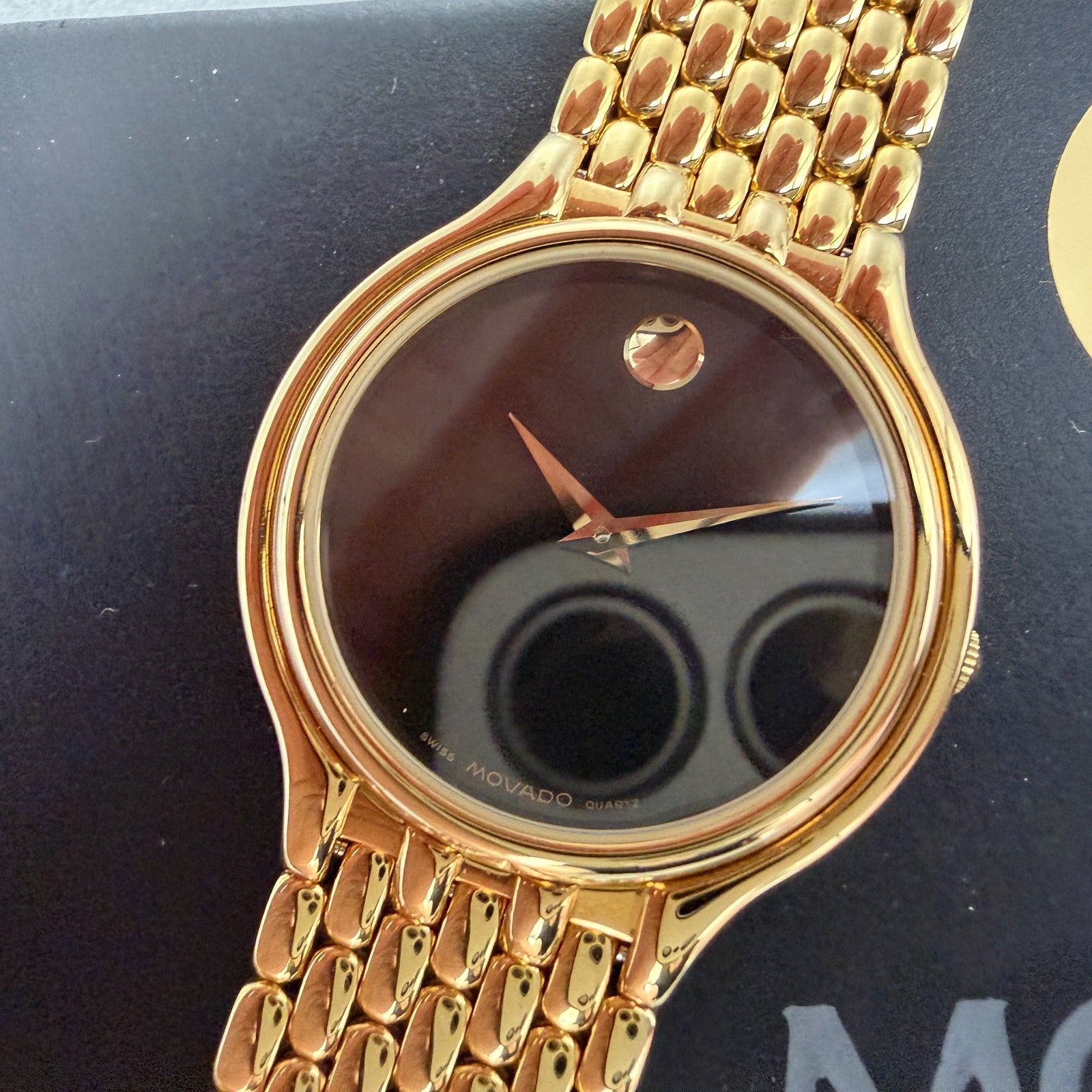 Movado Museum Watch Men 32mm Black Dial Gold Tone Round 87-85-866 New Battery1