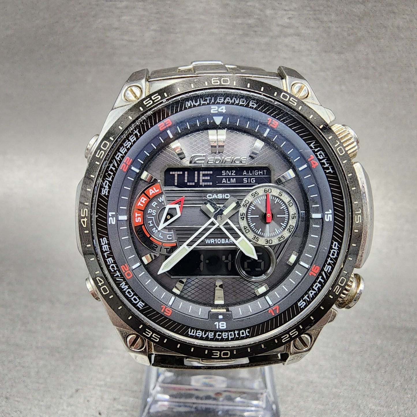 Casio Edifice MCWE300 Watch Men 48mm Black Dial Steel Solar Alarm Chrono Works0