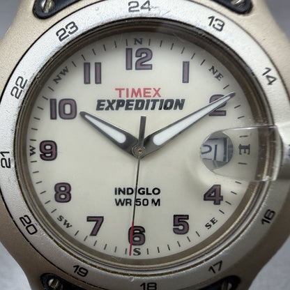 Timex Expedition Watch Men 39mm Cream Dial Silver Tone Date Indiglow New Battery1