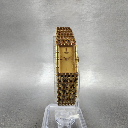 Seiko Tank Watch Women 12mm Champagne Dial Gold Tone 2e206109 New Battery5
