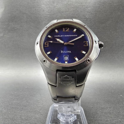 Bulova Harley Davidson Watch Men 40mm Blue Dial Silver Tone Date 76B01 New Batt5