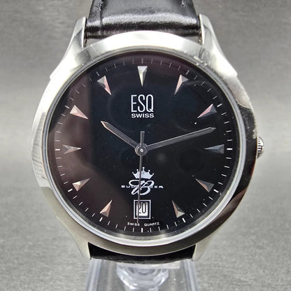 ESQ Watch Men 36mm Black Dial Silver Date Round E5203 New Battery Leather0