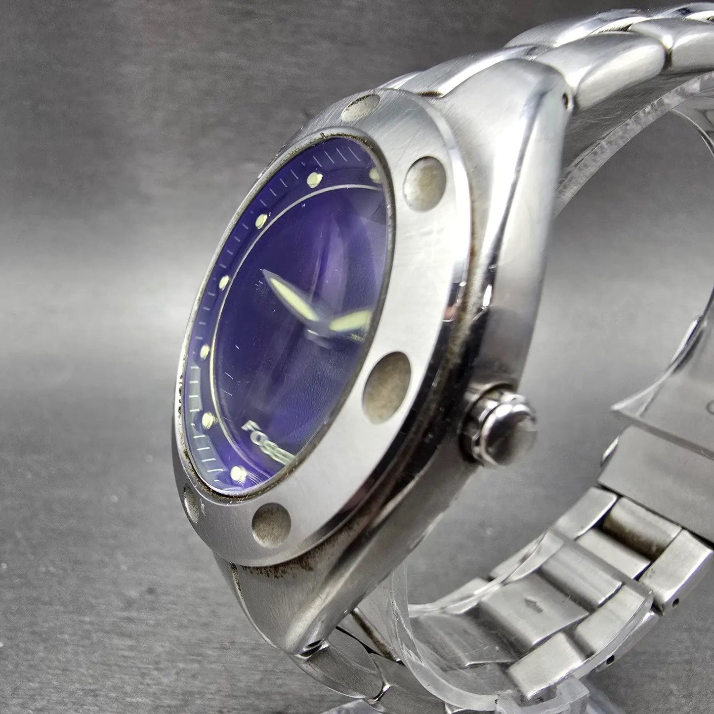 Fossil Big Tic Watch Men 40mm Blue Dial Silver Tone READ!!!! AM-3432 New Battery2