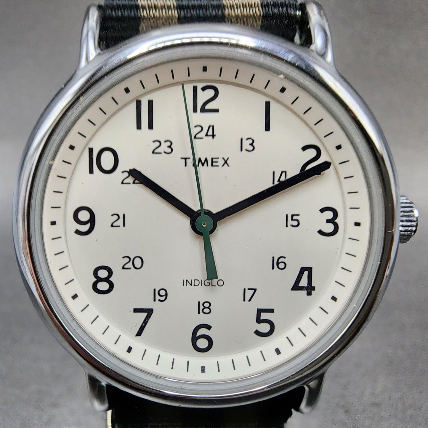 Timex Weekender Watch Men 38mm Cream Dial Silver Tone Indiglo New Battery1