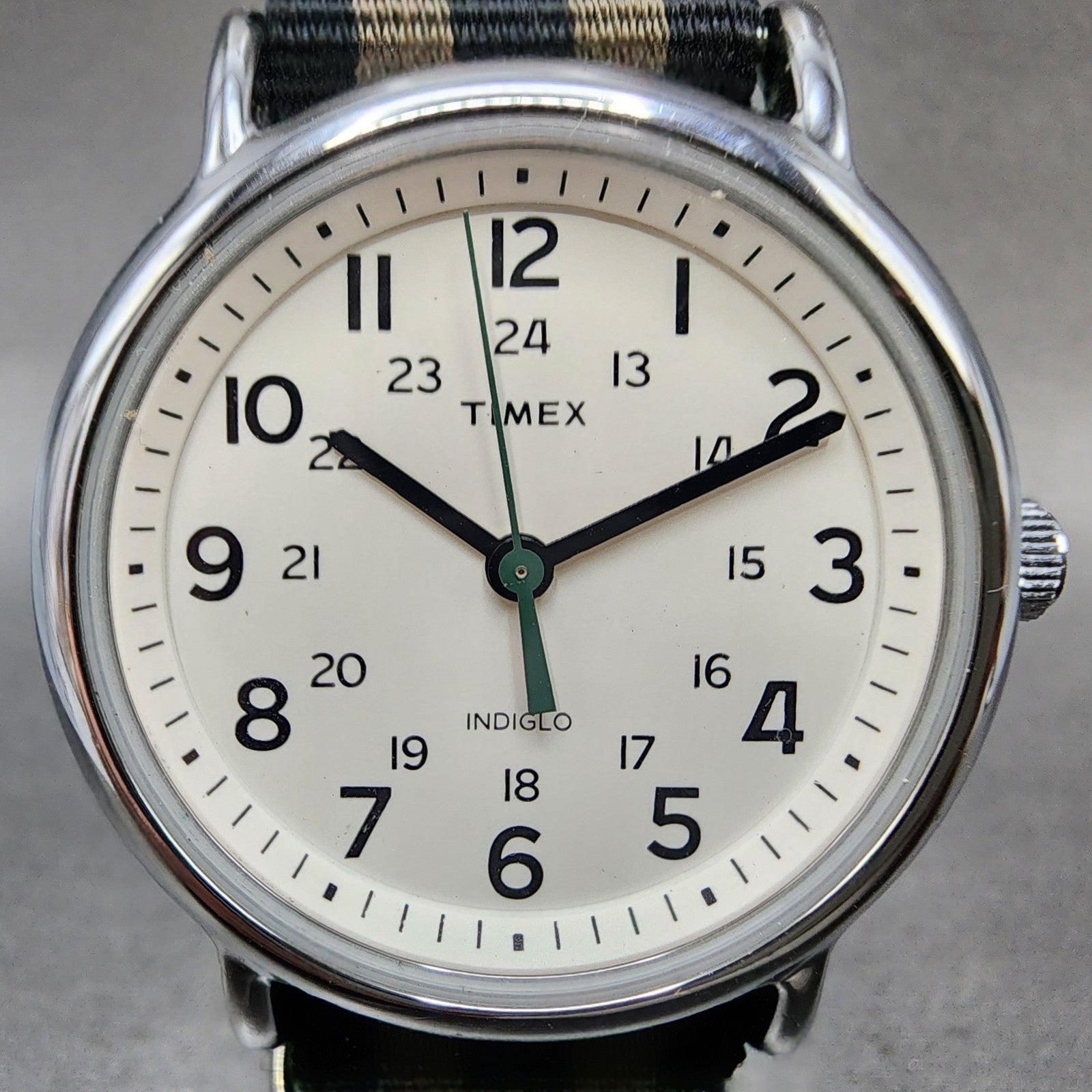 Timex Weekender Watch Men 38mm Cream Dial Silver Tone Indiglo New Battery1