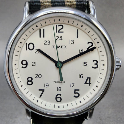 Timex Weekender Watch Men 38mm Cream Dial Silver Tone Indiglo New Battery1