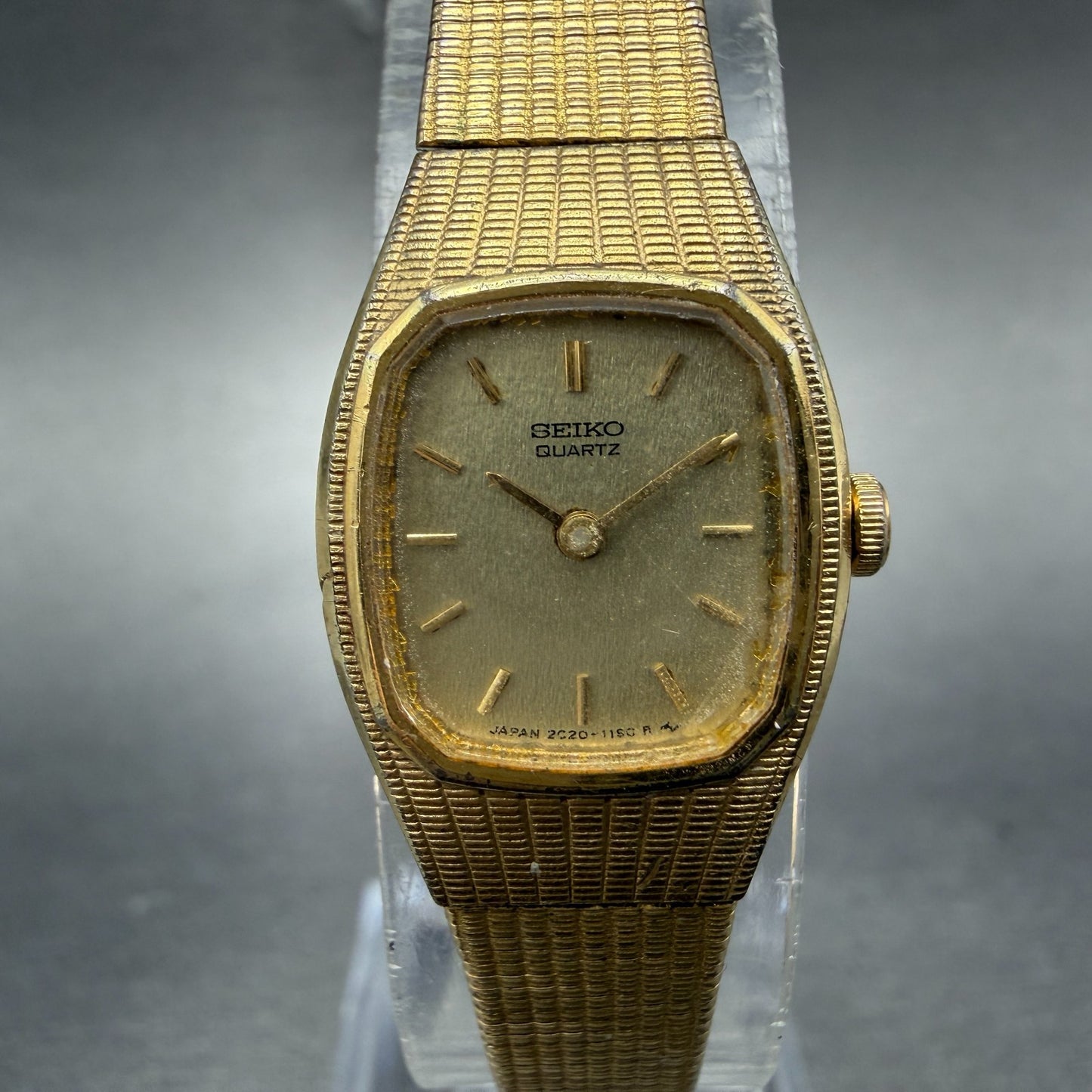 Seiko Watch Women 16mm Champagne Dial Gold Tone Rectangle 2c20-5569 New Battery0
