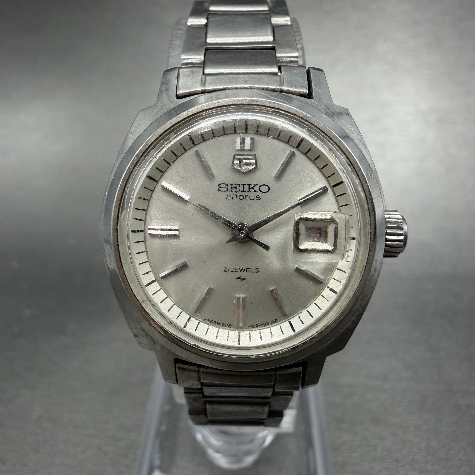 Seiko Chorus Watch Women 25mm Silver Dial Silver Tone Date Manual 2118-0260 Runs0
