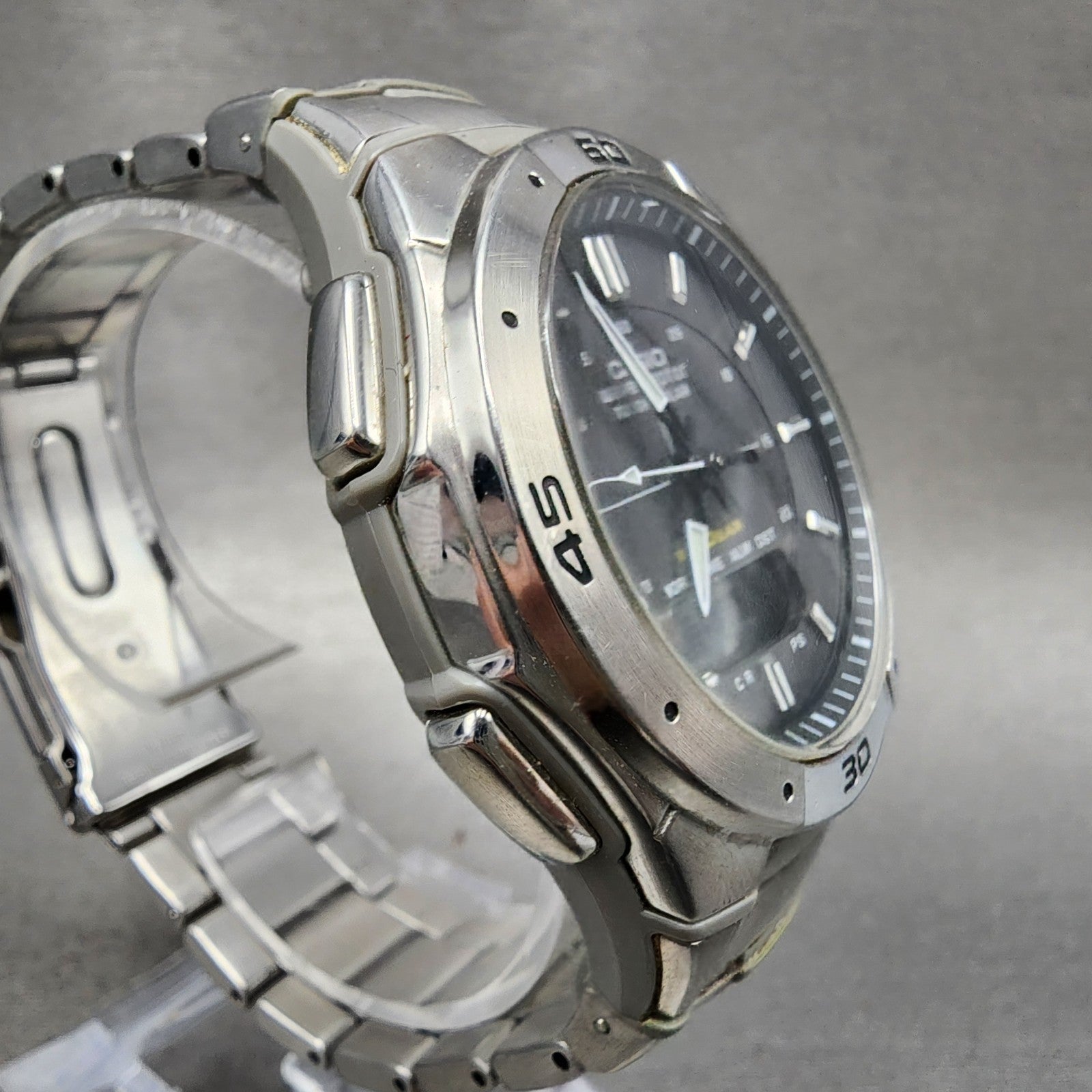 Casio Wave Ceptor Solar Watch Men 42mm Black Dial Analog Digital Steel Runs3