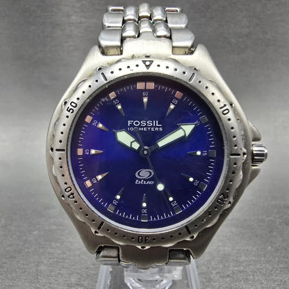 Fossil Blue Dive Watch Men 40mm Blue Dial Silver Tone Round AM-3067 New Battery0