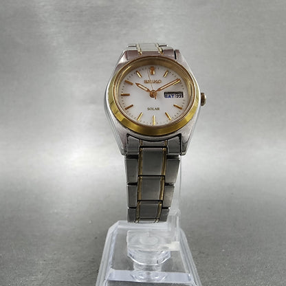 Seiko Solar Watch Women 25mm White Dial Two Tone Daydate Round V1380AA0 Runs5