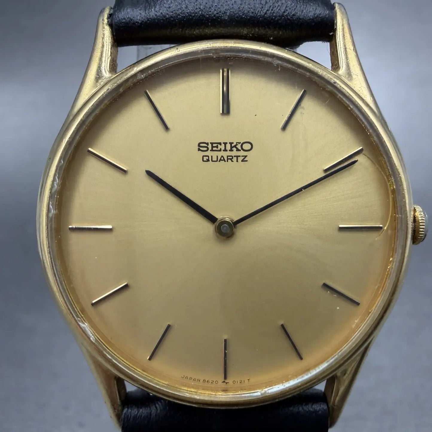 Seiko Watch Men 32mm Champagne Dial Gold Tone Round  8620-0019 New Battery VTG1