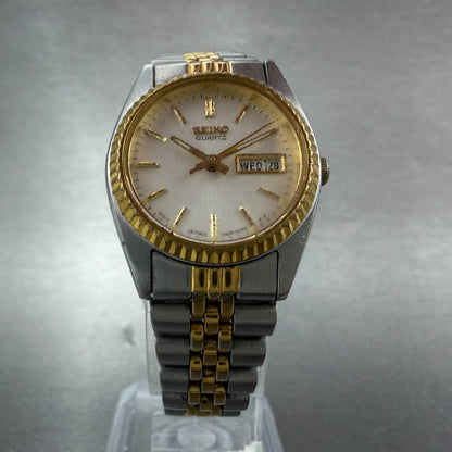 Seiko Watch Women 25mm White Dial Two Tone Daydate Round 7n83-0041 New Batt N685